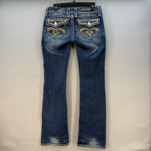 Rock Revival Jeans Women's 27 (4) Dark Blue Anja Boot Cut Preppy Western Bling - Picture 1 of 15